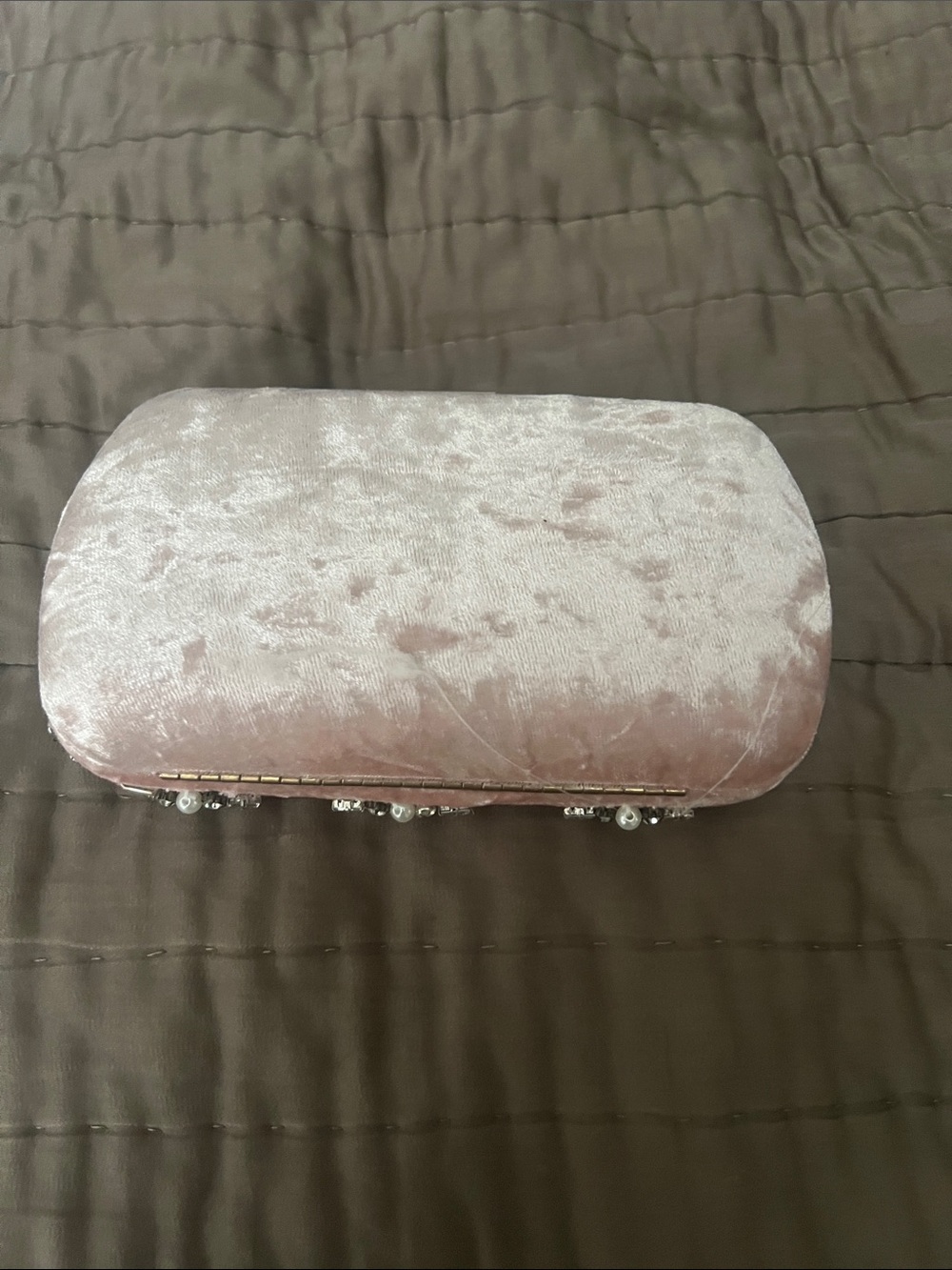 Anthropologie Pink Velvet Beaded Floral Clutch - Picture 2 of 4